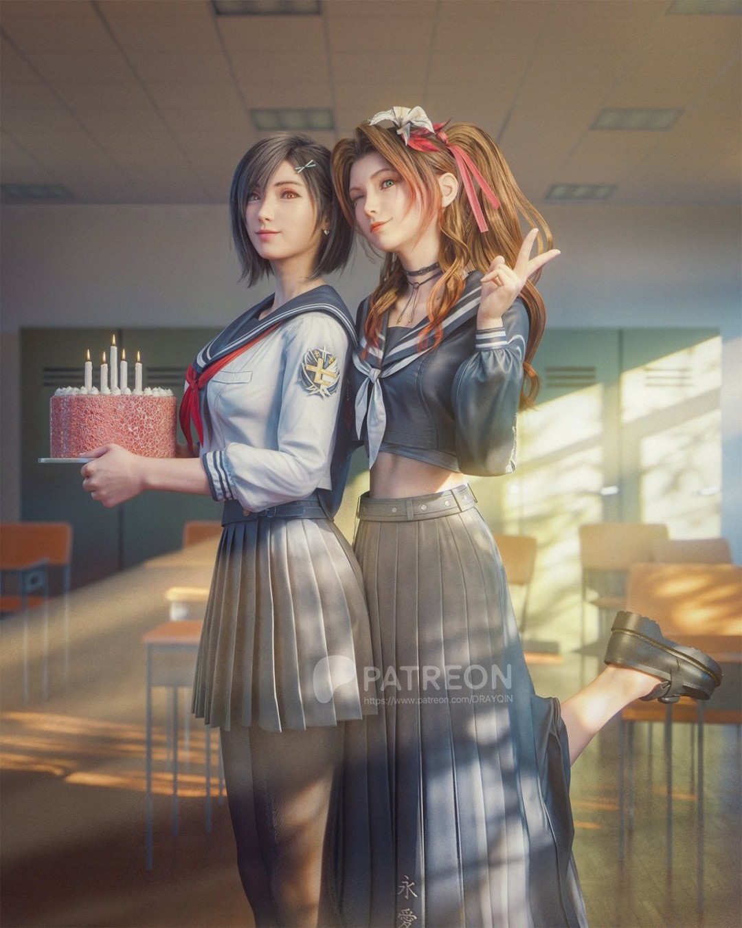 《最终幻想7》蒂法和爱丽丝3d美图