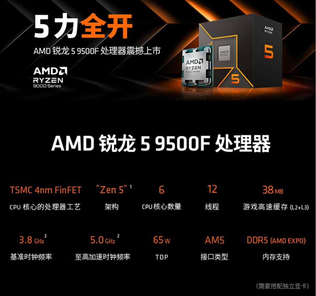 amd锐龙5 9500f处理器正式上架预售 性能提升显著
