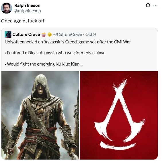 育碧取消《刺客信条》内战背景 演员伊内森怒斥妥协行为